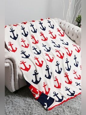 Comfy Luxe Nautical Anchor Sherpa Throw Blanket